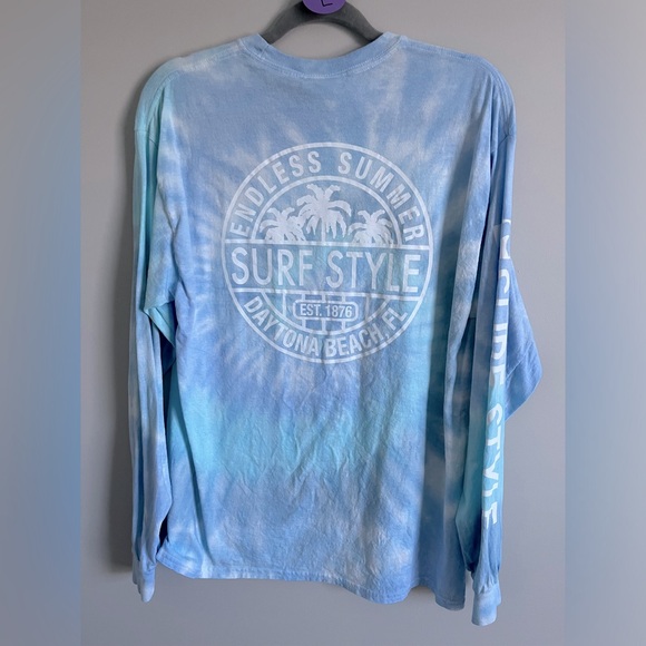 Pastel Tie-Dye Graphic Daytona Beach Surf Long Sleeve Tshirt - Picture 2 of 5